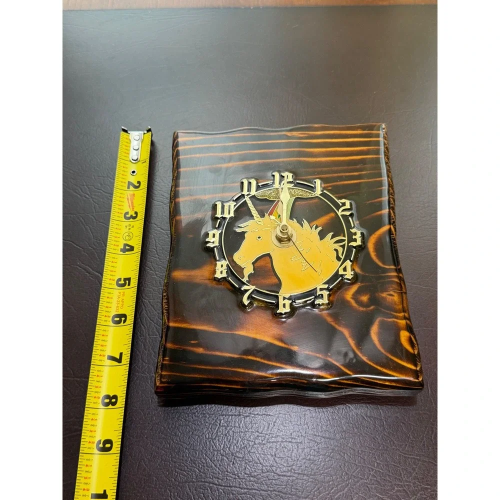 Vintage 1983 Ramar Industries Unicorn Wood Wall Clock Retro 80s Fantasy Decor